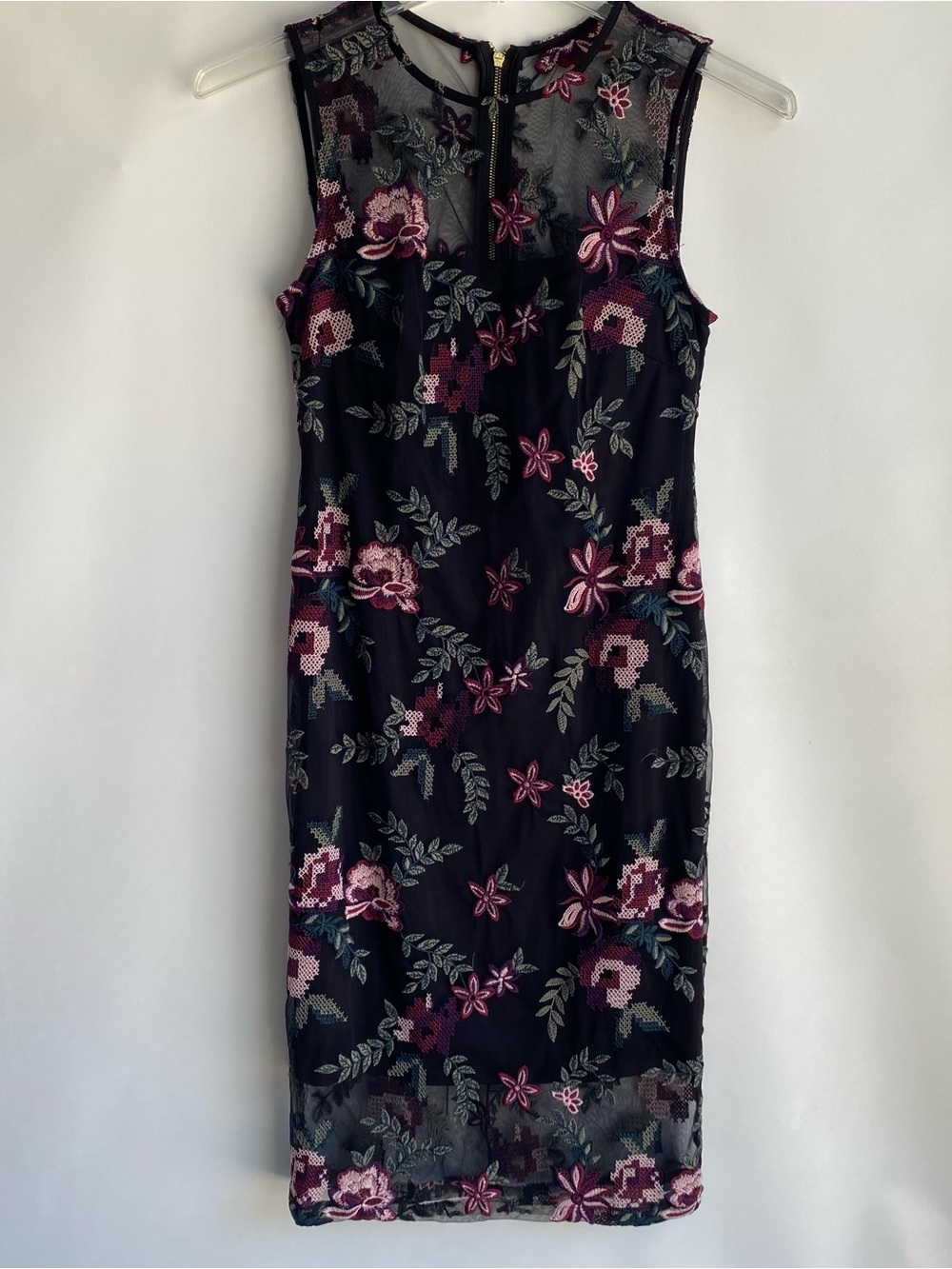 Vintage Calvin Klein floral cross stitch embroidered fitted illusion dress 4